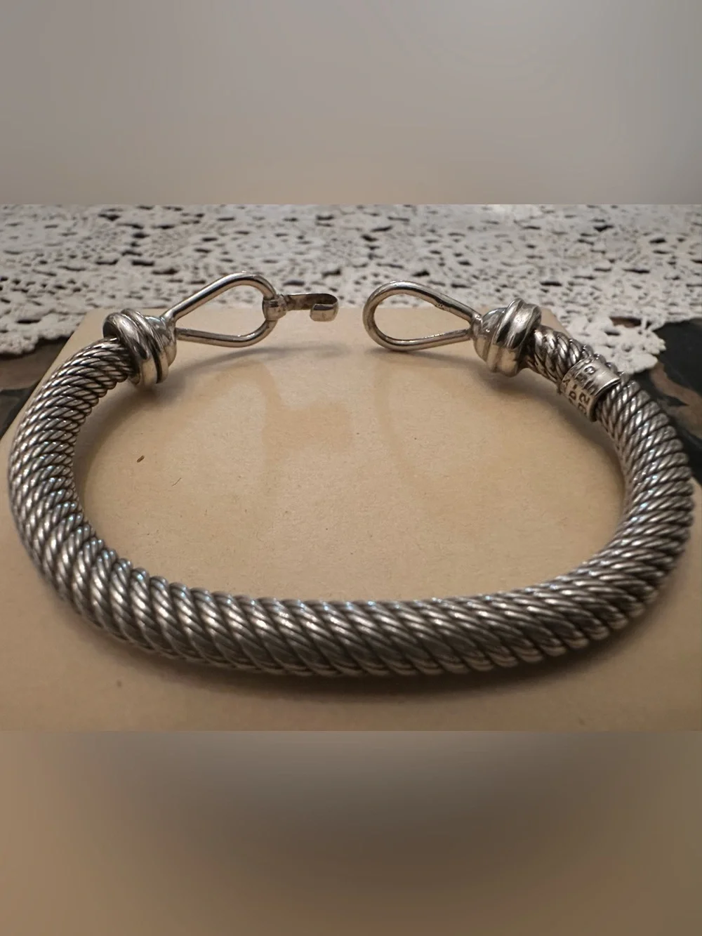 Vintage Sterling Silver Taxco Mexico 925 Flex Wire w/Hook Ends Bracelet 41g/6mm